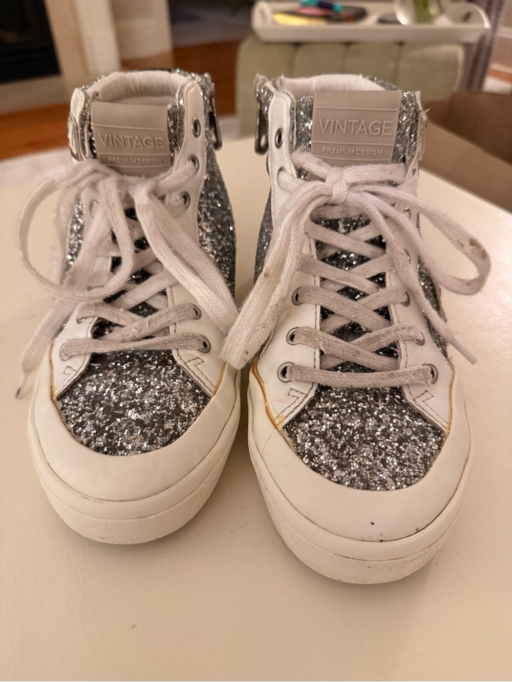 Vintage Kids Silver Glitter High-Top Sneakers
